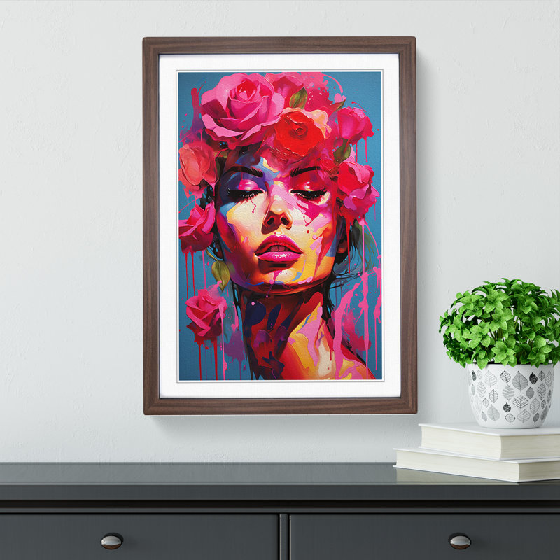 Rose Pop - Single Picture Frame Print on Wood, 64cm H x 46cm W x 2cm D, Walnut