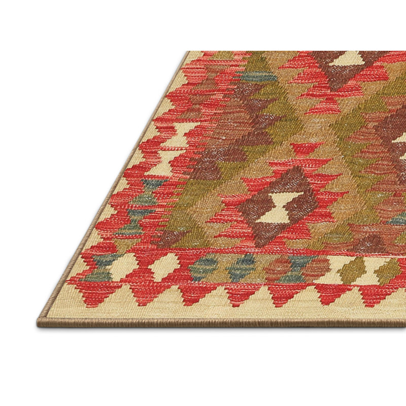 Tapis de zone orange/brun/crème contemporaine, Rectangle 5 pi x 7 pi