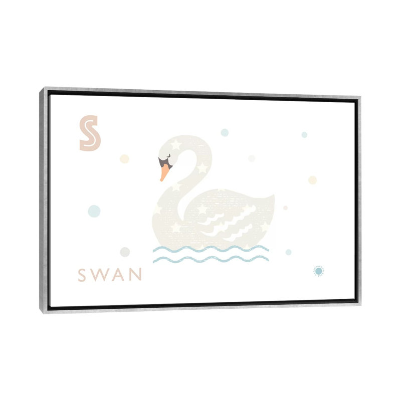 Cygne - imprimé, H 40 po x l 60 po x 1,5 po, Toile avec cadre argenté, Pas de tapis