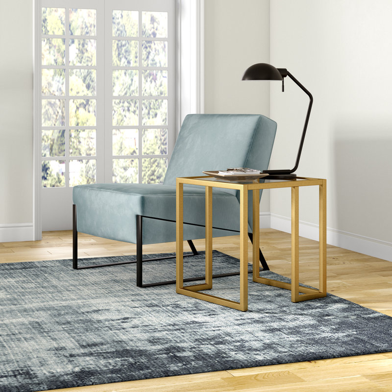 Oscar Glass Top Sled End Table, Brass