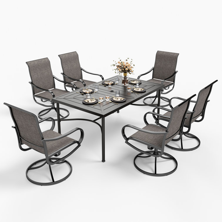 Alyah 6 - Person Metal Patio Dining Set with Rectangular Table