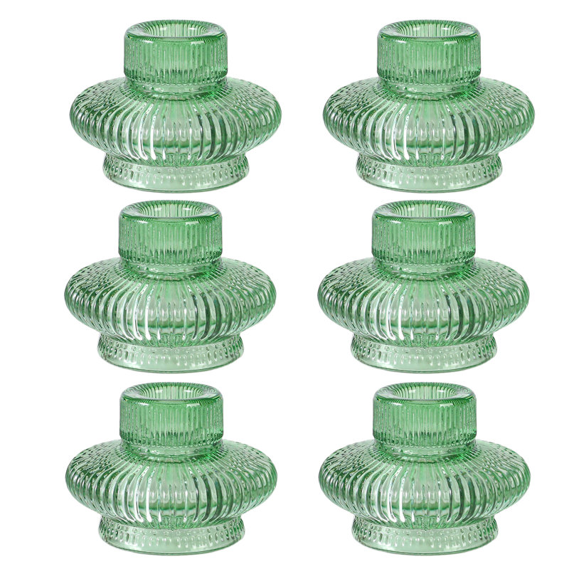 6 pièces, chandelier effilé en verre texturé à nervures rétro, porte-bougie décoratif pour manteau de cheminée et tablette