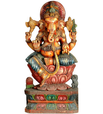 Statue de Ganesha en bois sculpté à la main dans une pose de Lalitasana, sculpture de 24 pouces de haut temple indien du sud pour l'autel et la salle de méditation