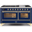 ILVE UM15FDNS3BGG Majestic II 60 inch Dual Fuel Range with 9 Burners, Griddle (Natural Gas, Triple Glass Door, Blue Grey, Brass)-1199178804-1199178762