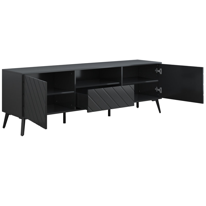 Console Cecchina 66,9 po, centre de divertissement avec tablettes réglables, console multimédia, Noir