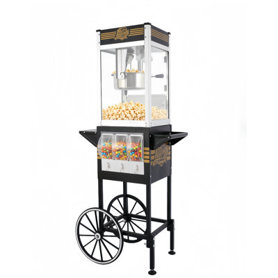 Machine à maïs soufflé avec chariot, roues et bouilloire 12 oz avec distributeur de bonbons