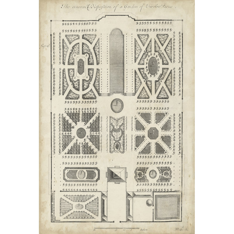 Antique Garden Design VI by DeZallier D'Argenville - Wrapped Canvas Print, 122cm H x 81cm W x 3.8cm D