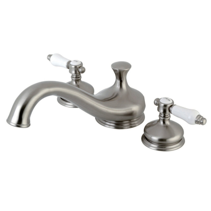 Kingston Brass Bel-Air Two-Handle 3-Hole Deck Mount Roman Tub Faucet, Brushed Nickel