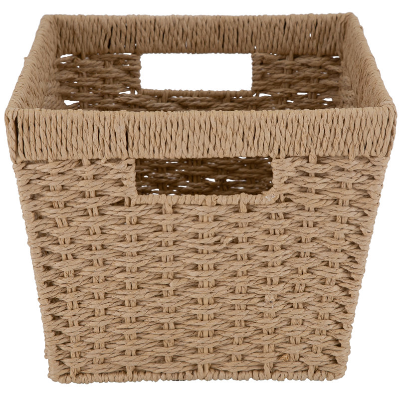 Large Beige Paper Rope Rectangular Storage Basket with Handles