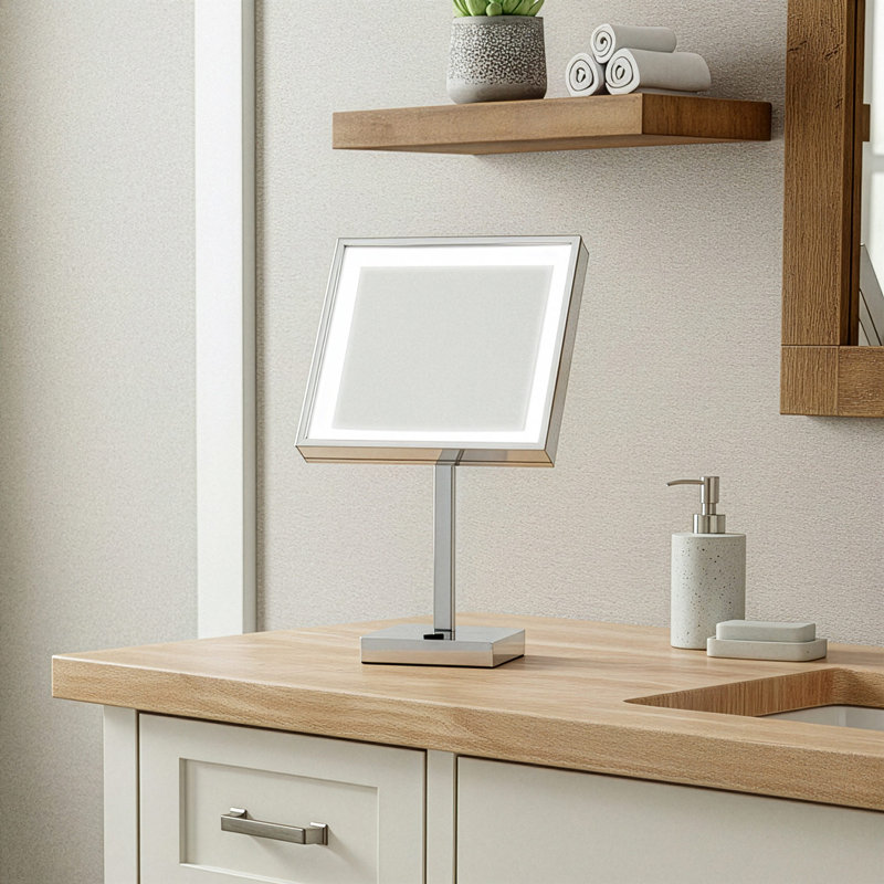 Miroir de salle de bain autoportant en aluminium anodisé, Chrome poli
