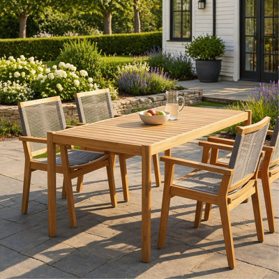 Ensemble de salle à manger 5 pièces pour l'extérieur - table rectangulaire 54,75 po et 4 fauteuils en corde