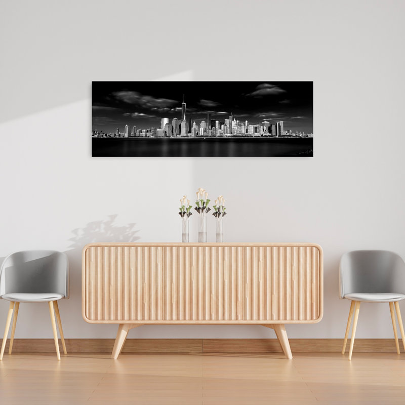 «New York City», horizon monochrome, art abstrait moderne, art mural urbain, H 48 po x l 16 po