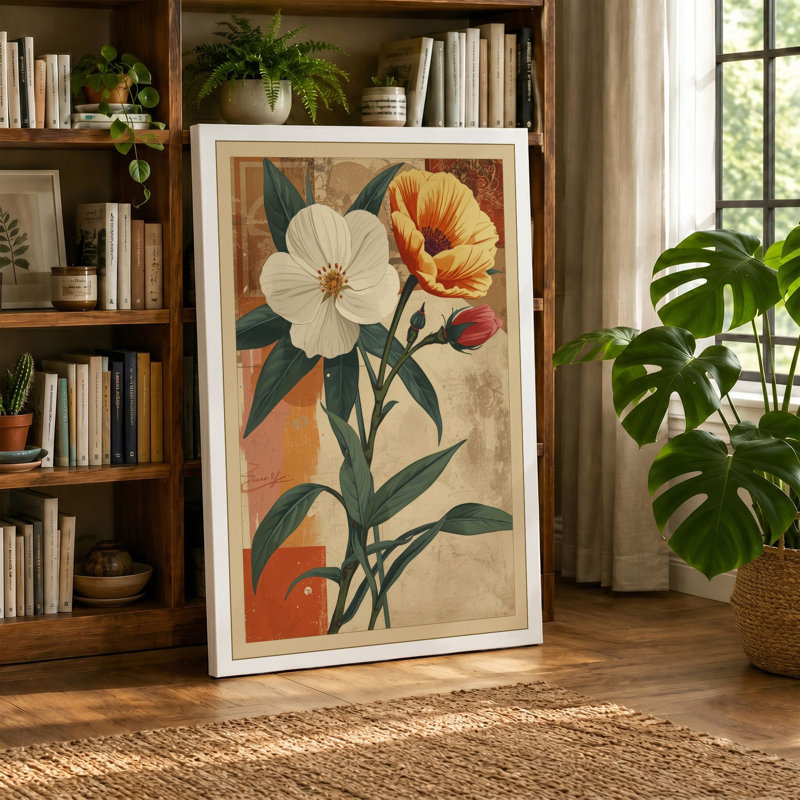 Carnation Study in Bloom Botanical - Wrapped Canvas, 24x16 - 61.0 x 40.6 cm, Teal Border