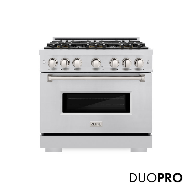 ZLINE 36 in. Classic Dual Fuel Range with 6 Burner DuoPro Cooktop and Electric Convection Oven, Stainless Steel, Dual Fuel