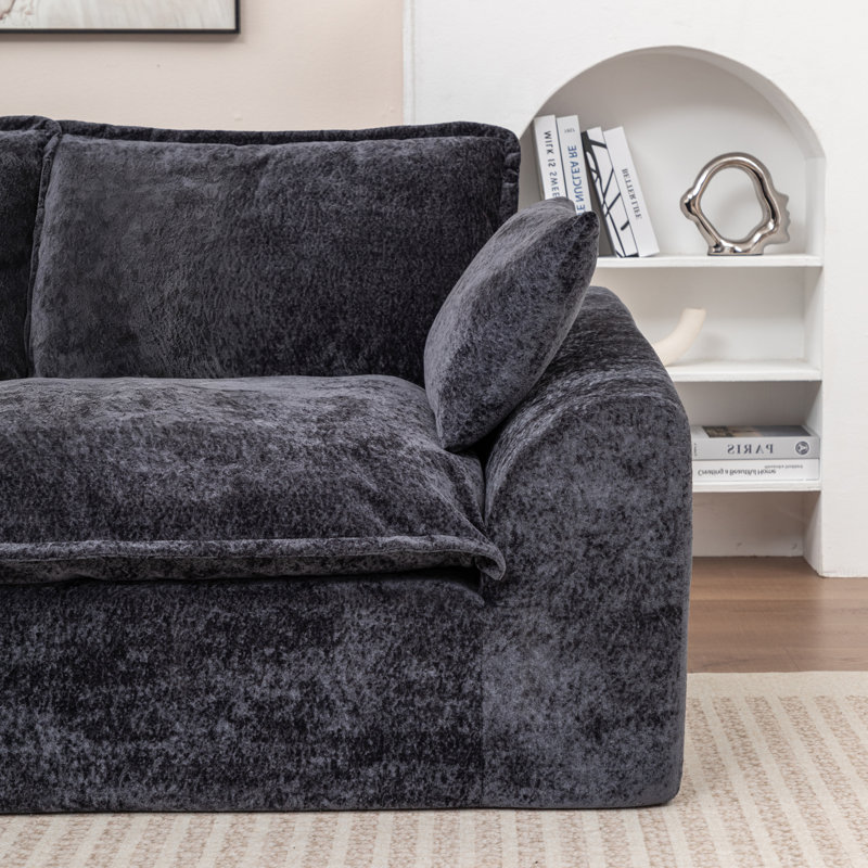 Boneless Clary 103" L-Shaped Chenille Sectional Sofa with Chaise, Left Hand Facing, Black