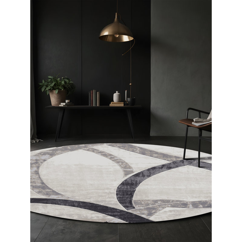 Machine Washable Gray Area Rug, Round 4'