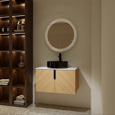 Meuble-lavabo mural 30 po avec lavabo en céramique et portes à fermeture en douceur