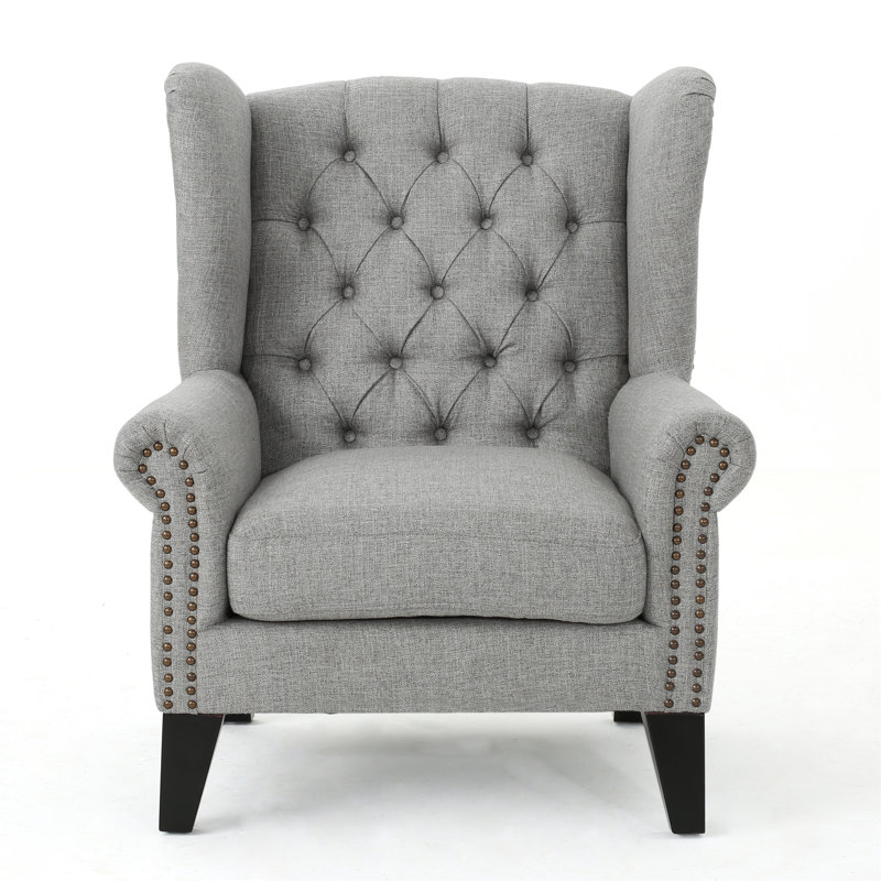 Osvaldo Tufted Wingback Chair, Gray Fabric