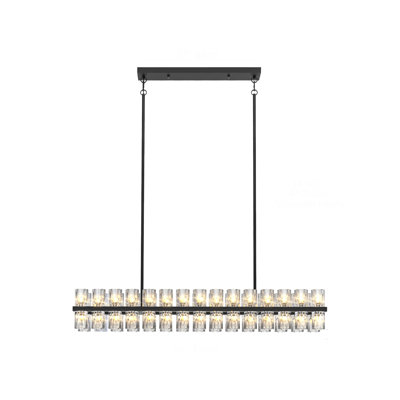 Rectangular Modern Crystal Chandelier - Black Frame K9 Glass Pendant Light Fixture for Dining Room, Kitchen Island & Living Room