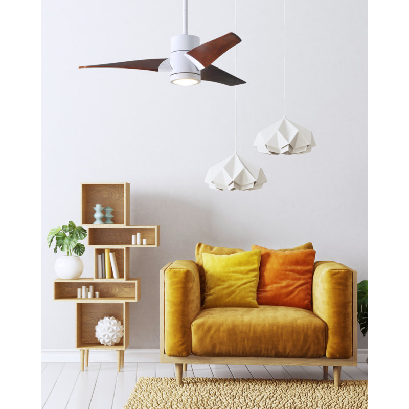 Ceiling Fan with LED Lights, Gloss White, Walnut Tone, 52"