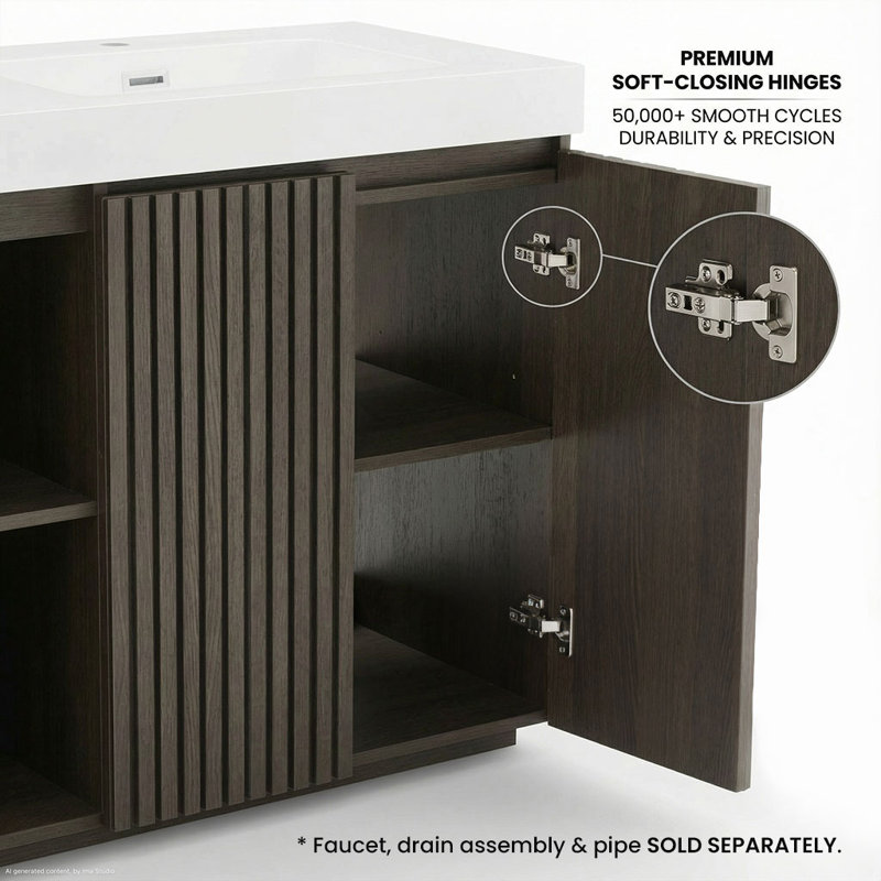 Bathroom Vanity with Solid Surface Top, 60", Single-Hole, White/Dark Brown