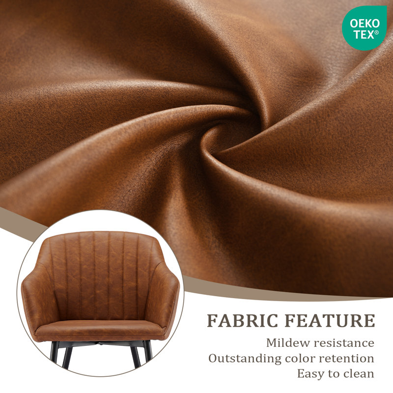 Modern Faux Leather Upholstered Dining Chairs with Metal Legs, Light Brown PU, 6