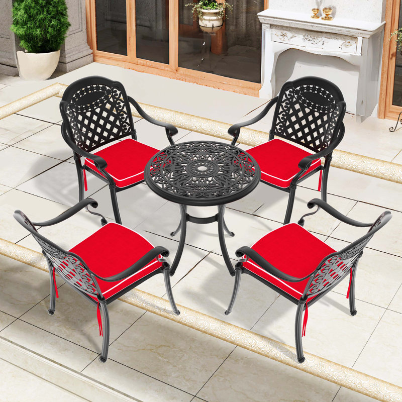 Ensemble de meubles de patio en aluminium coulé avec cadre noir et coussins de siège, 4