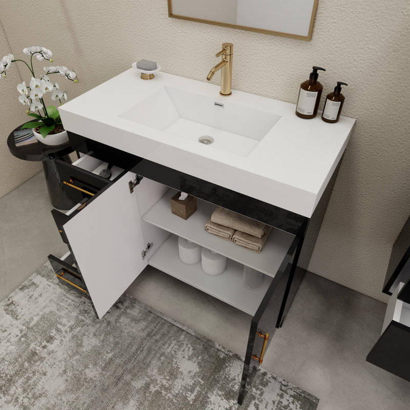 Elsa 59" Black Wall-Mounted Single Bathroom Vanity