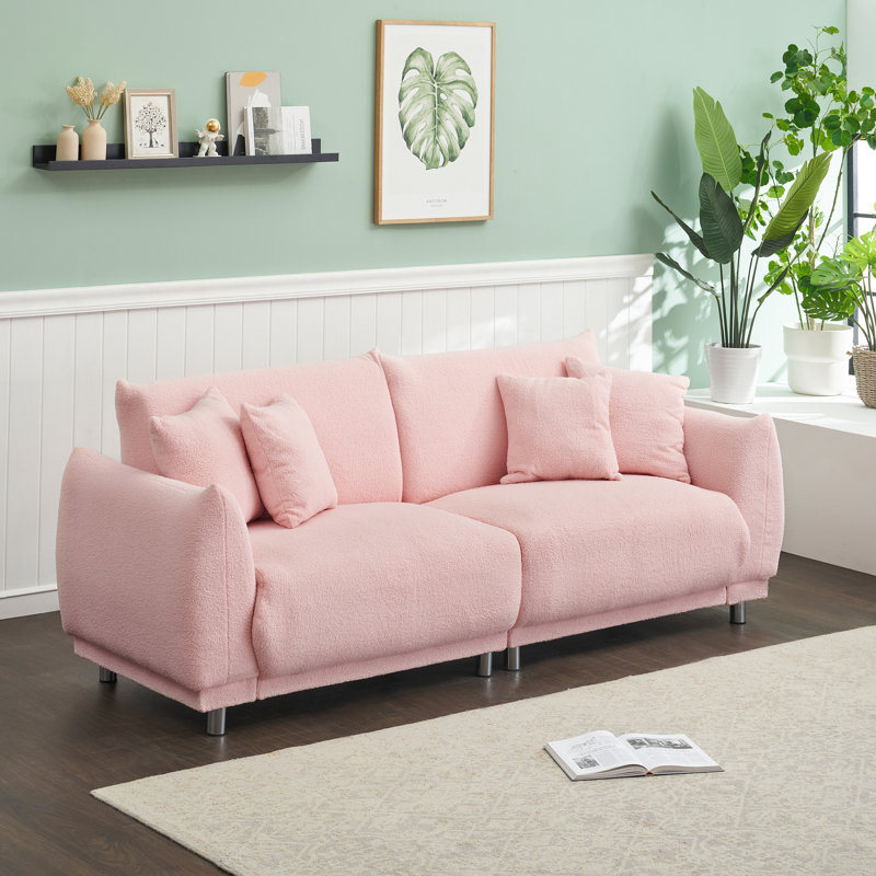 Ambus Upholstered 86.6'' Sofa, Pink Polyester Blend