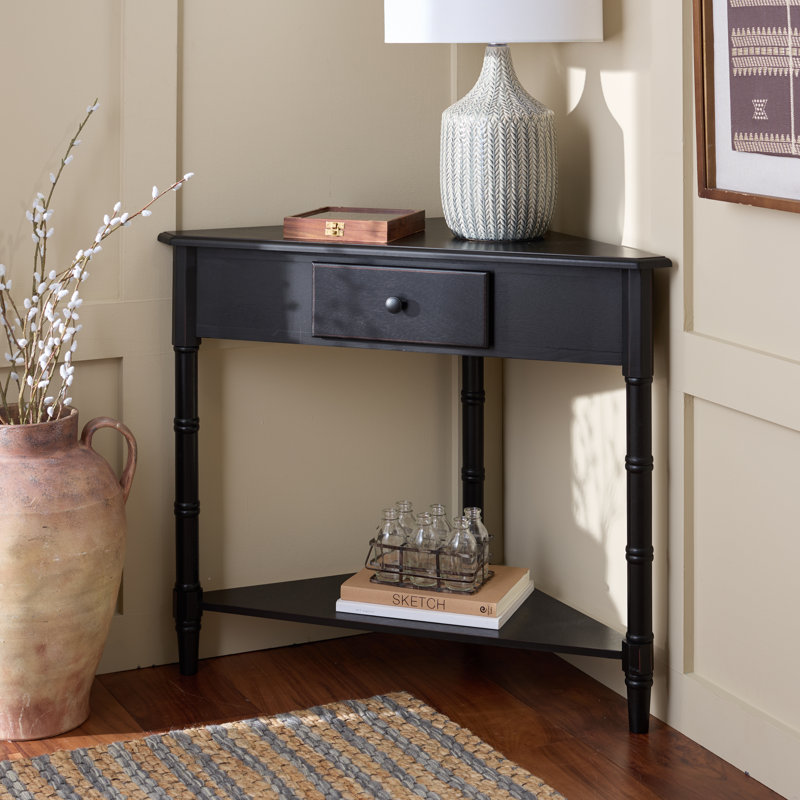 Meaux 86.11cm Solid Wood Console Table, Distressed Black