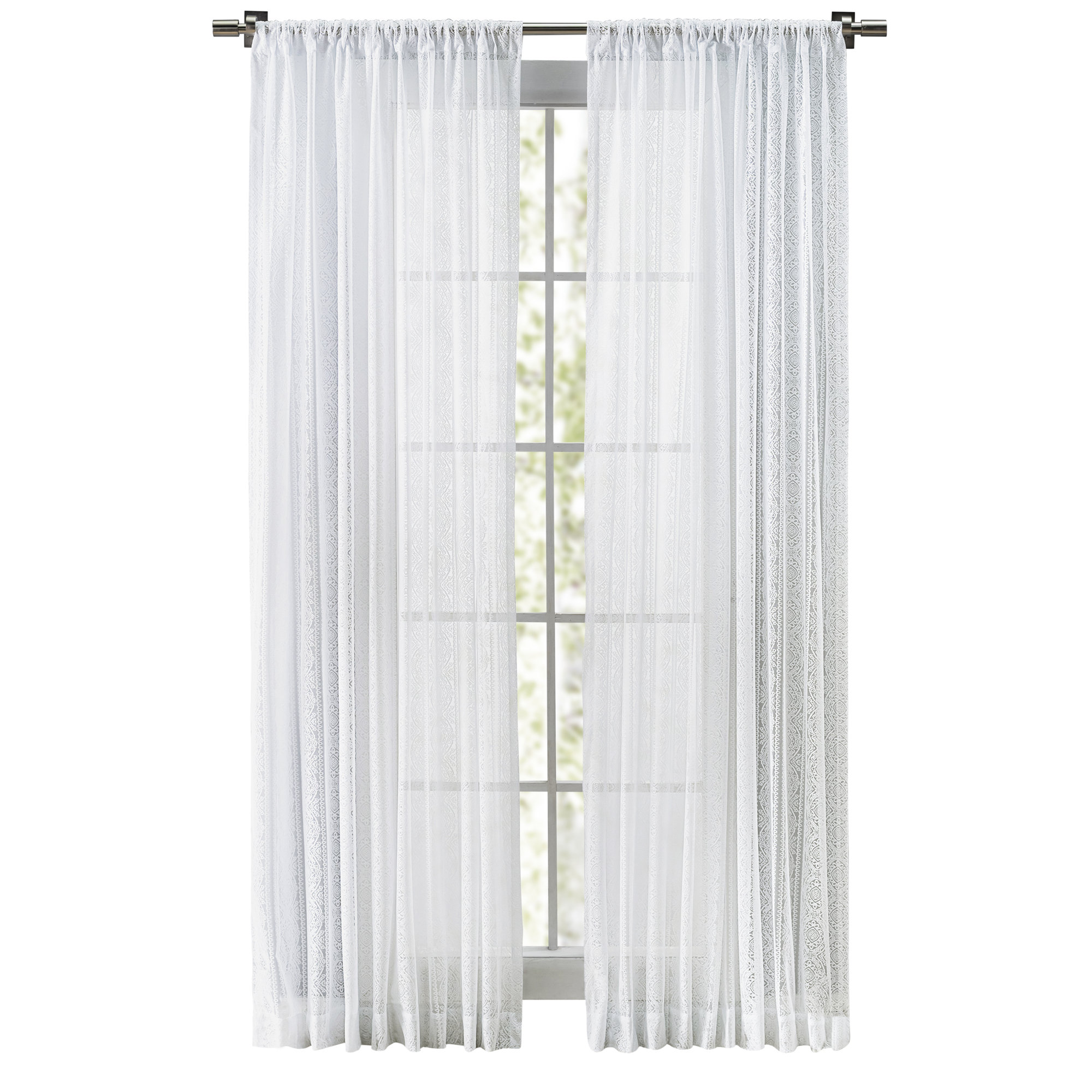 Erial Modern Geometric Lace Semi-Sheer Rod Pocket Elegant Curtain Panel, 54'' W x 84'' L, White