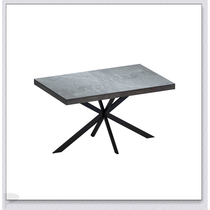 Adjustable Rectangular Dining Table With Dark Grey Top And Iron Base, Featuring A Storage Box For Convenience