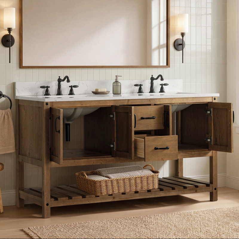 Ensemble de meuble-lavabo double 60 po Radstock, Naturel antique