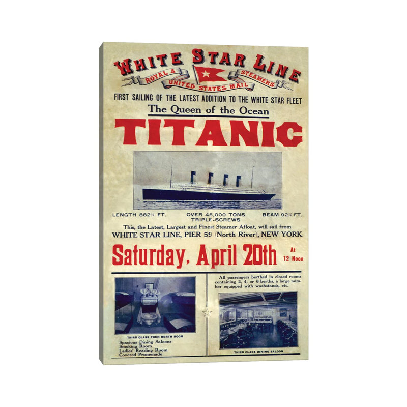 1912 UK Titanic - Print on Canvas, Wrapped Canvas, 66.04 cm H x 45.72 cm W x 3.175 cm D