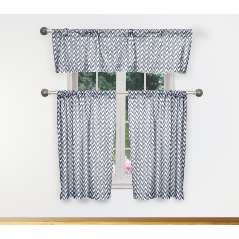 Rideau de cuisine en coton sur mesure Drucilla Chewron, Bleu marine