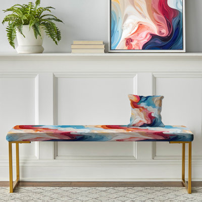 Banc rembourré en marbre rose et bleu Bohemian