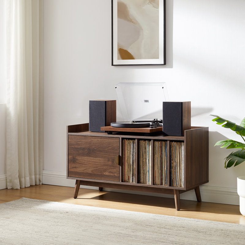 Skylar Record Player Cabinet With Vinyl Storage, Walnut