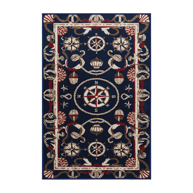 Washable Pacific nautical Nautical Area Rug, Rectangle 4' x 6'