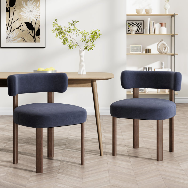 Upholstered Solid Wood Dining Chair Side Chair, Blue