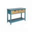 Console bleu sarcelle avec 2 tiroirs tissés et tablette inférieure, pieds en bois massif pour le vestibule-1029781540