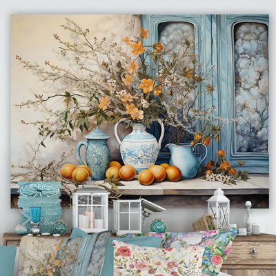 Vase à fleurs oranges campagne - Décoration murale fleurs