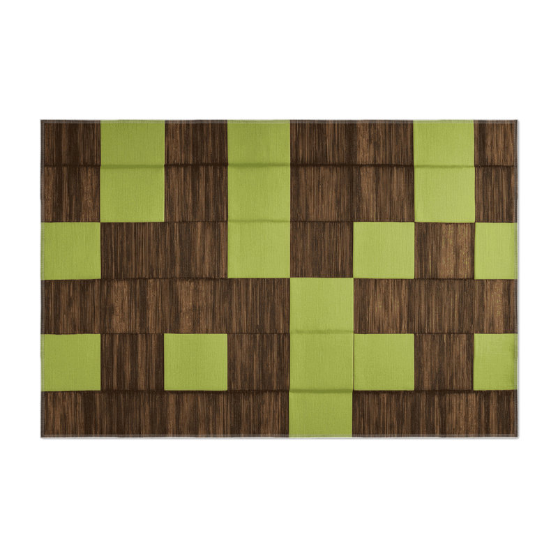 Tapis d'intérieur et d'extérieur à carreaux vert, Rectangulaire 3 pi x 5 pi