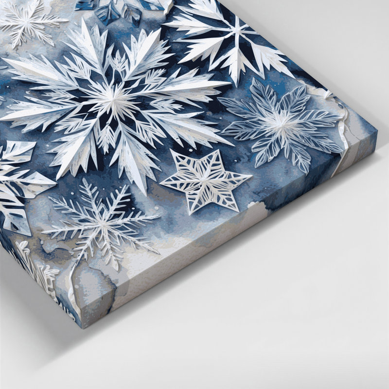 Art mural sur toile de Noël fait à la main en flocons de neige gris, H 16 po x l 16 po