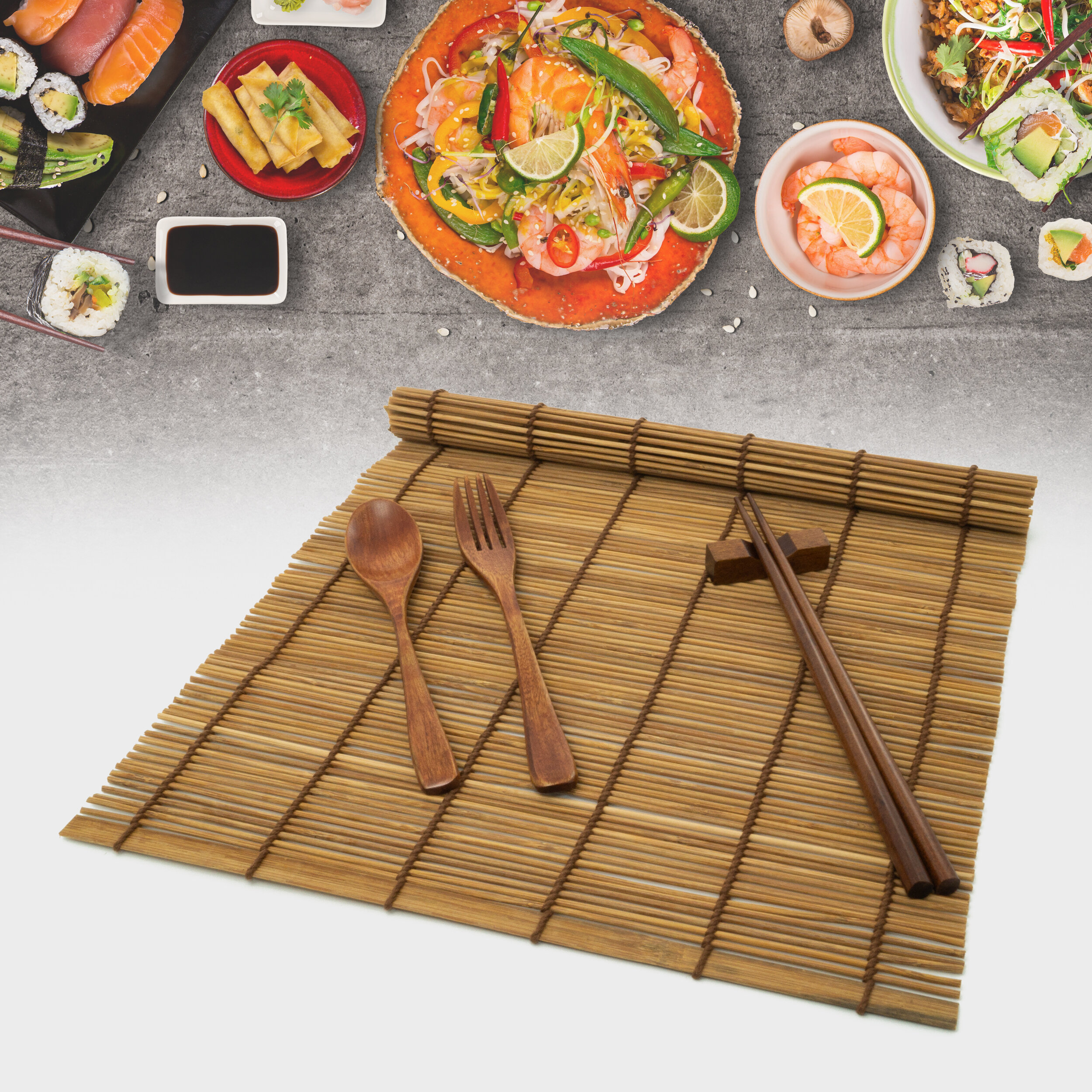 Sushi Set On Bamboo Plate Stock Photo - Download Image Now - Sushi