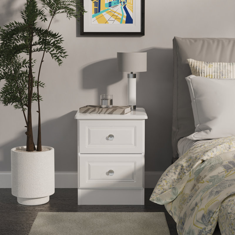 Fully Assembled Jacey 2 Drawer Bedside Table, White Gloss