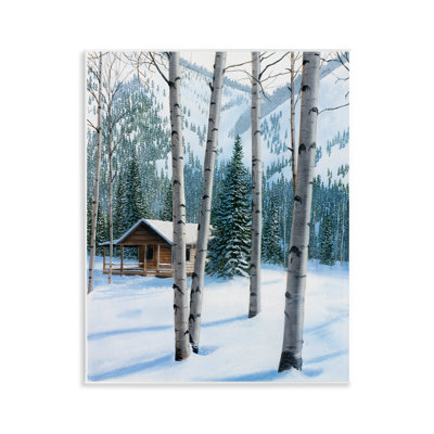 Snowy Cabin Through Birch Canvas Wall Art by Kevin Daniel