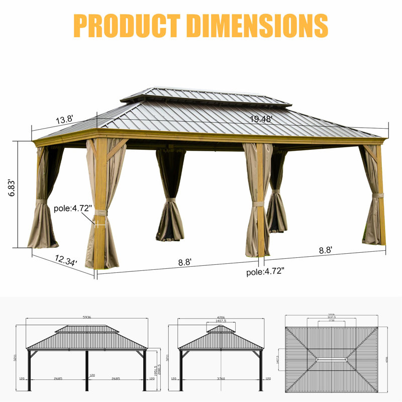 Abri de jardin 14 pi x 20 pi avec dessus en acier galvanisé et cadre solide en aluminium