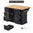 56" K&K Farmhouse Kitchen Island with Power Outlet, 6 Drawers, Drop Leaf, Lockable Wheels & Rustic Black Finish-1321246432