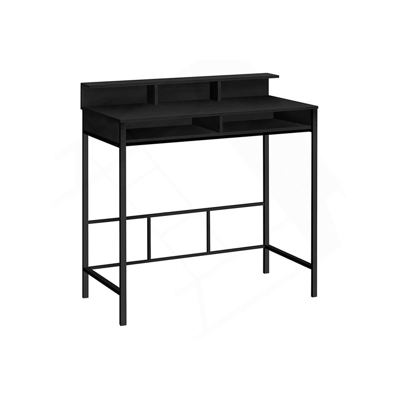 Bureau d'ordinateur moderne avec huche et tablettes de rangement ouvertes pour les espaces de travail à domicile., Noir