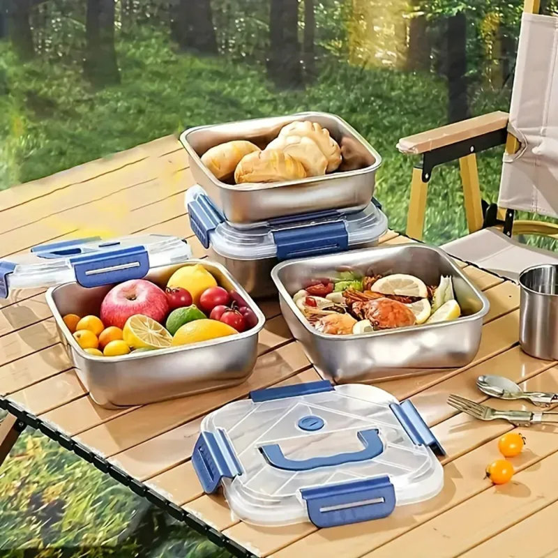 Extra-large Stainless Steel Food Storage Containers With Blue Lids